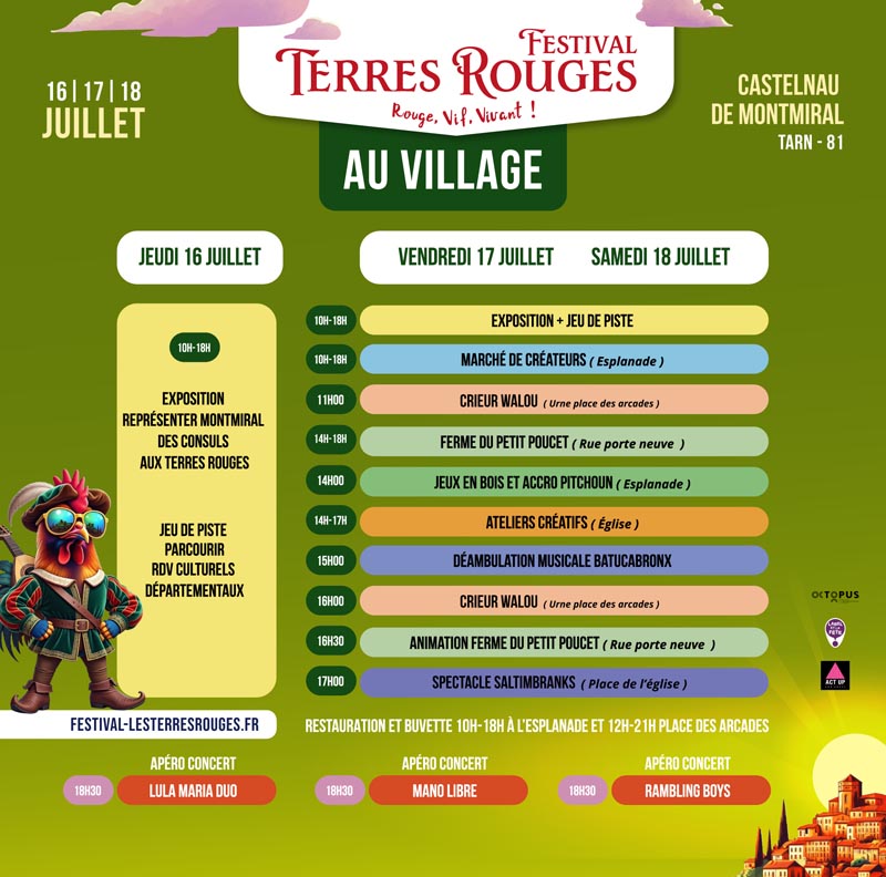 Festival Les Terres Rouges - Programmation village Castelnau de Montmiral - Tarn 81