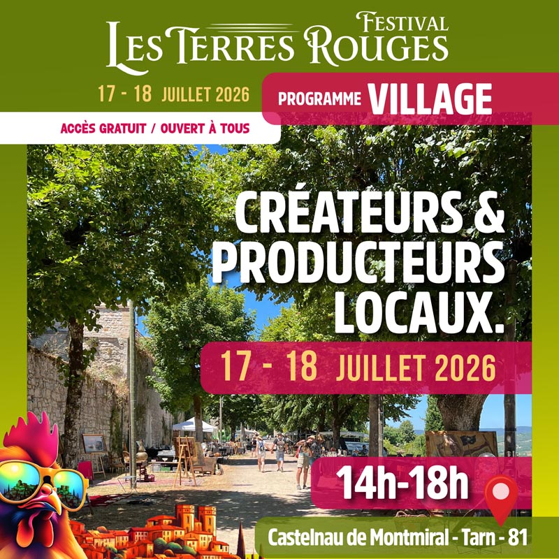 Festival Les Terres Rouges - Programmation village Castelnau de Montmiral - Tarn 81
