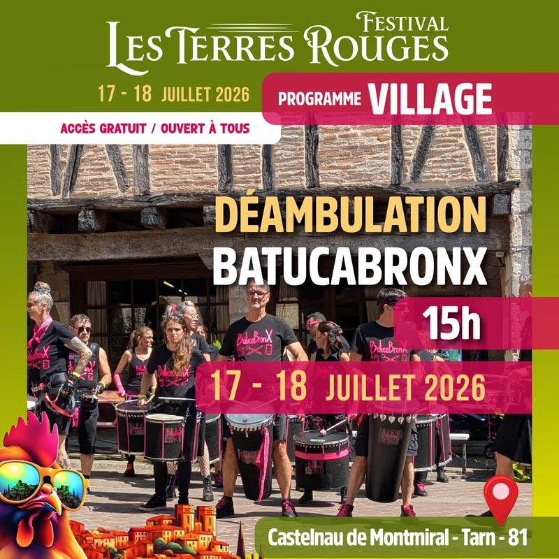 Festival Les Terres Rouges - Programmation village Castelnau de Montmiral - Tarn 81